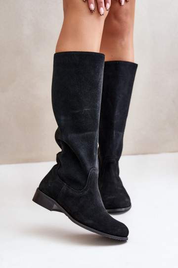 en daim bottes pour femmes Mi-mollet Au Château LeÀski 3616 couleur noire