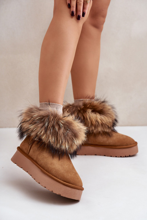 Peau Bottes de neige avec une plateforme avec un manteau de fourrure marron Avirisa Peau Bottes de neige avec une plateforme avec un manteau de fourrure marron Avirisa