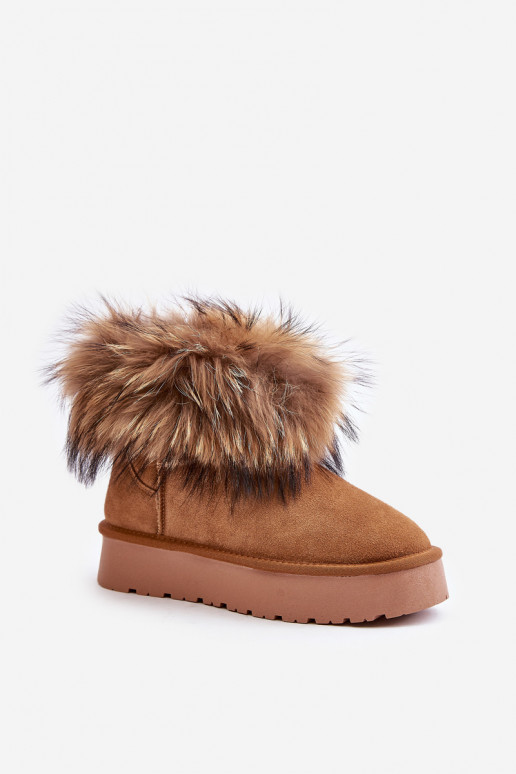 Peau Bottes de neige avec une plateforme avec un manteau de fourrure marron Avirisa Peau Bottes de neige avec une plateforme avec un manteau de fourrure marron Avirisa
