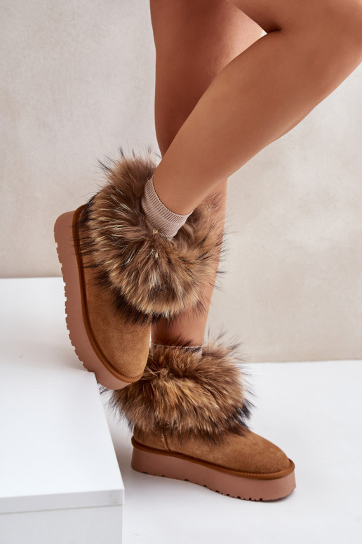 Peau Bottes de neige avec une plateforme avec un manteau de fourrure marron Avirisa Peau Bottes de neige avec une plateforme avec un manteau de fourrure marron Avirisa