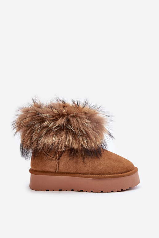 Peau Bottes de neige avec une plateforme avec un manteau de fourrure marron Avirisa Peau Bottes de neige avec une plateforme avec un manteau de fourrure marron Avirisa