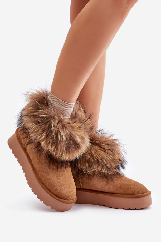 Peau Bottes de neige avec une plateforme avec un manteau de fourrure marron Avirisa Peau Bottes de neige avec une plateforme avec un manteau de fourrure marron Avirisa