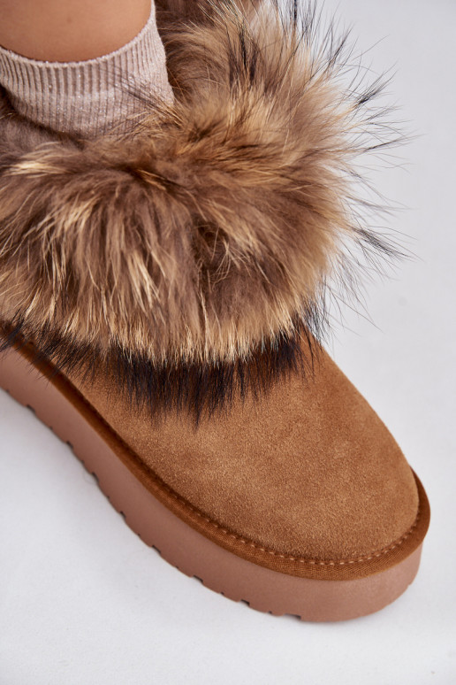 Peau Bottes de neige avec une plateforme avec un manteau de fourrure marron Avirisa Peau Bottes de neige avec une plateforme avec un manteau de fourrure marron Avirisa