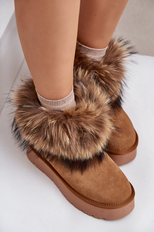 Peau Bottes de neige avec une plateforme avec un manteau de fourrure marron Avirisa Peau Bottes de neige avec une plateforme avec un manteau de fourrure marron Avirisa