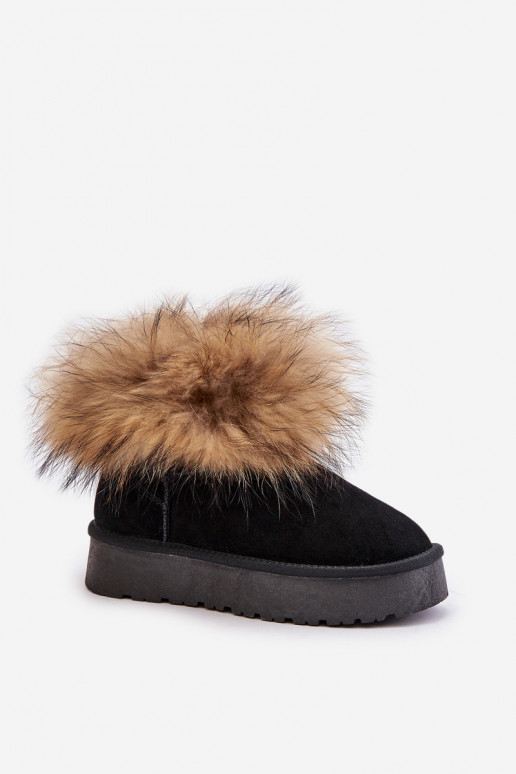 Peau Bottes de neige avec une plateforme avec un manteau de fourrure couleur noire Avirisa Peau Bottes de neige avec une plateforme avec un manteau de fourrure couleur noire Avirisa