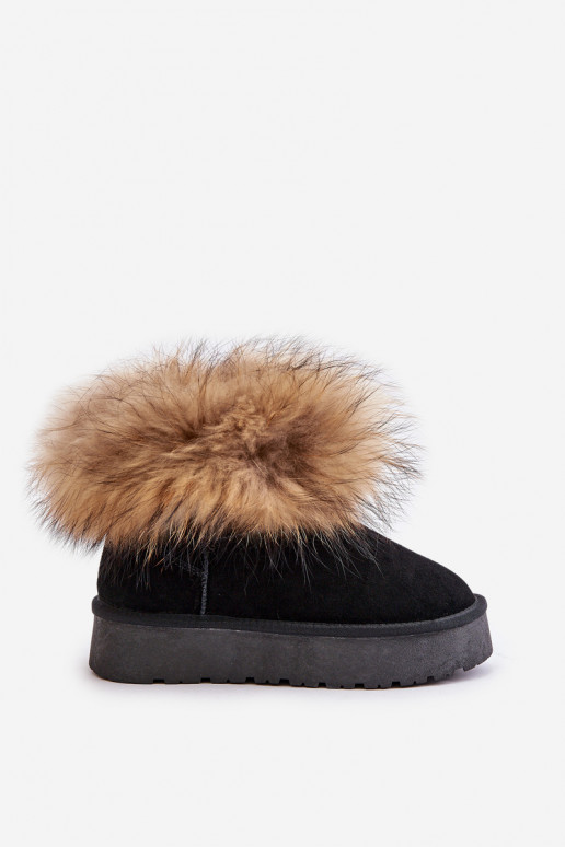 Peau Bottes de neige avec une plateforme avec un manteau de fourrure couleur noire Avirisa Peau Bottes de neige avec une plateforme avec un manteau de fourrure couleur noire Avirisa
