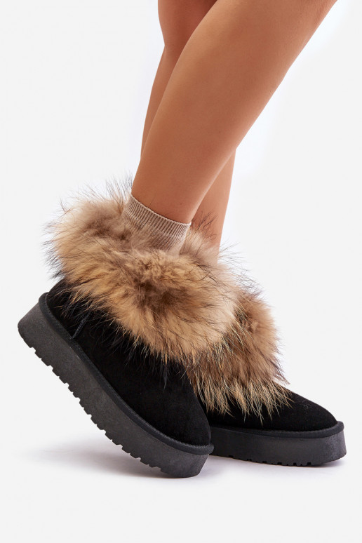 Peau Bottes de neige avec une plateforme avec un manteau de fourrure couleur noire Avirisa Peau Bottes de neige avec une plateforme avec un manteau de fourrure couleur noire Avirisa
