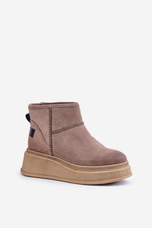 Peau en daim Bottes de neige Bottes avec une plateforme I Koturnie Il fautciejka 06769-02 marron foncé Peau en daim Bottes de neige Bottes avec une plateforme I Koturnie Il fautciejka 06769-02 marron foncé