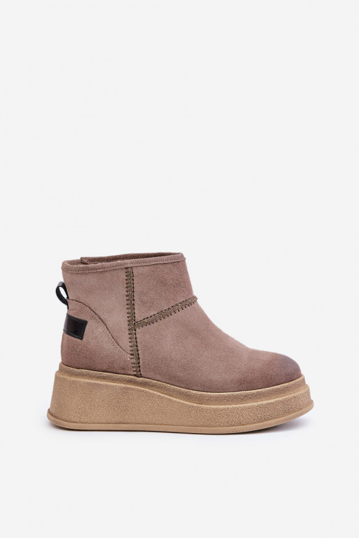 Peau en daim Bottes de neige Bottes avec une plateforme I Koturnie Il fautciejka 06769-02 marron foncé Peau en daim Bottes de neige Bottes avec une plateforme I Koturnie Il fautciejka 06769-02 marron foncé