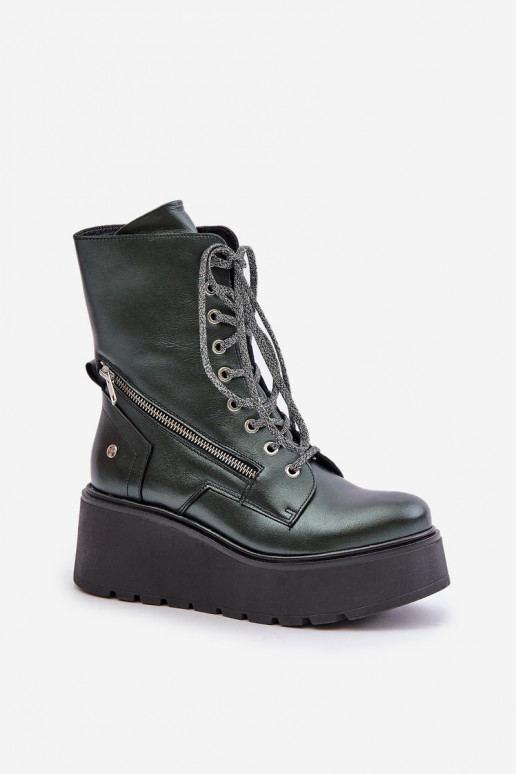 Peau Bottines de travail avec une plateforme I Koturnie Il fautciejka 06676-09 couleur verte