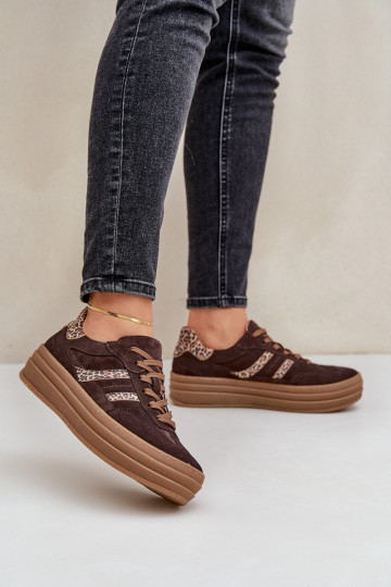 Zazoo N1176 en daim Chaussures modèle baskets avec une plateforme avec des motifs en fourrure de léopard CzekoladoÀe 2