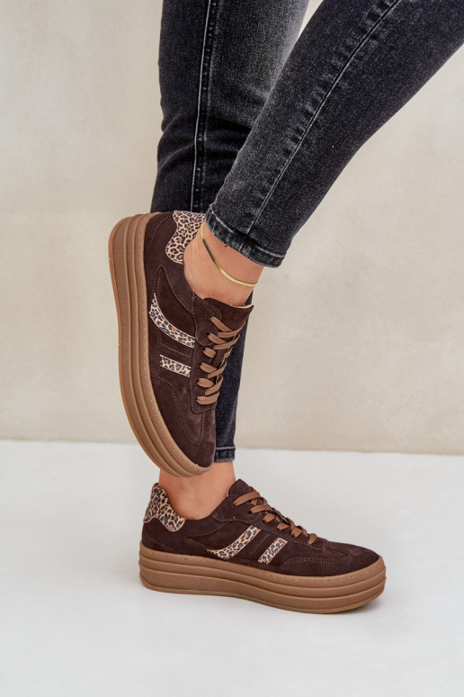 Zazoo N1176 en daim Chaussures modèle baskets avec une plateforme avec des motifs en fourrure de léopard CzekoladoÀe