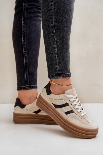Zazoo N1176 en daim Chaussures modèle baskets avec une plateforme beige