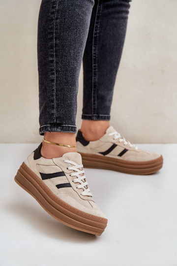 Zazoo N1176 en daim Chaussures modèle baskets avec une plateforme beige 2