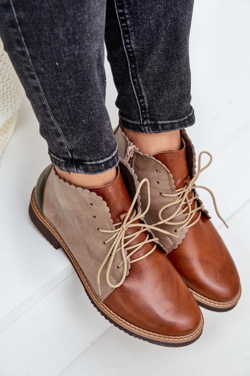 Peau Bottes avec des talons larges marron Zazoo 4078