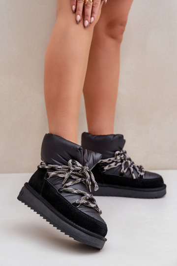 Bottes de neige pour femmes en daim avec grandes boucles de lacets, couleur noire 2