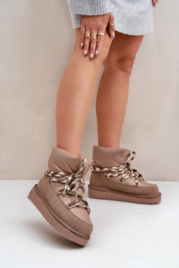 Bottes de neige pour femmes en daim avec grandes boucles de lacets, couleur argile