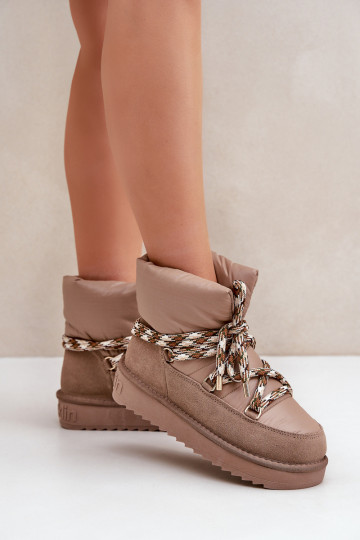 Bottes de neige pour femmes en daim avec grandes boucles de lacets, couleur argile 2