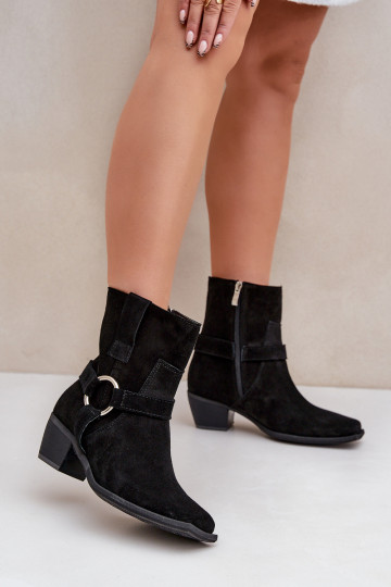 Bottines en daim naturel avec talons, couleur noire 2