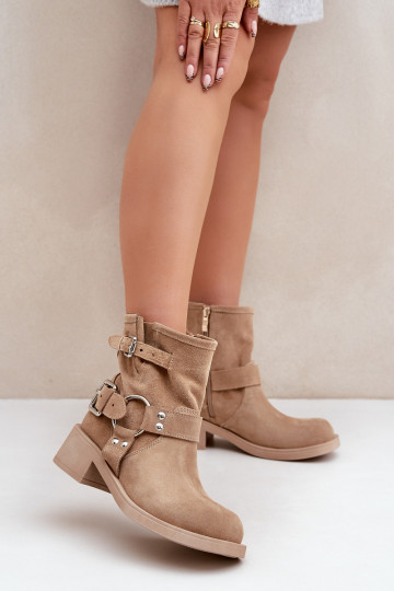 Bottes en daim pour femmes à talon bas avec lanières Zazoo 3644 couleur sable 2