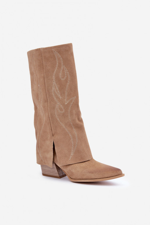en daim bottes Mi-molletDANSyÀiniętą CholeÀką avec des talons beige Zazoo 3487