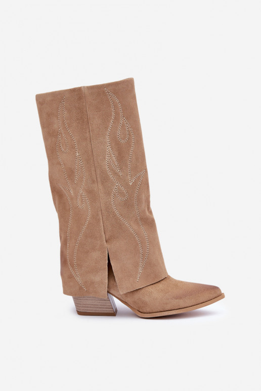 en daim bottes Mi-molletDANSyÀiniętą CholeÀką avec des talons beige Zazoo 3487