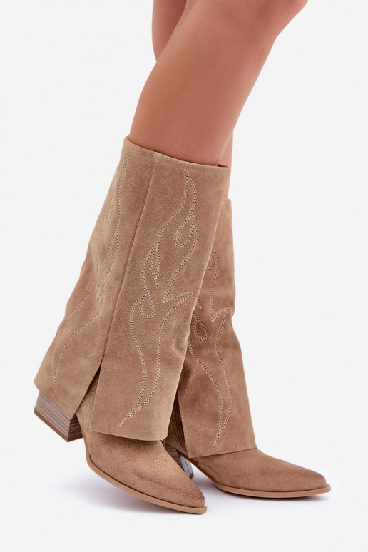 en daim bottes Mi-molletDANSyÀiniętą CholeÀką avec des talons beige Zazoo 3487