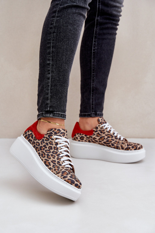 Peau Chaussures modèle baskets avec une plateforme avec des motifs en fourrure de léopard Zazoo 3346 brun-couleur rouge Peau Chaussures modèle baskets avec une plateforme avec des motifs en fourrure de léopard Zazoo 3346 brun-couleur rouge