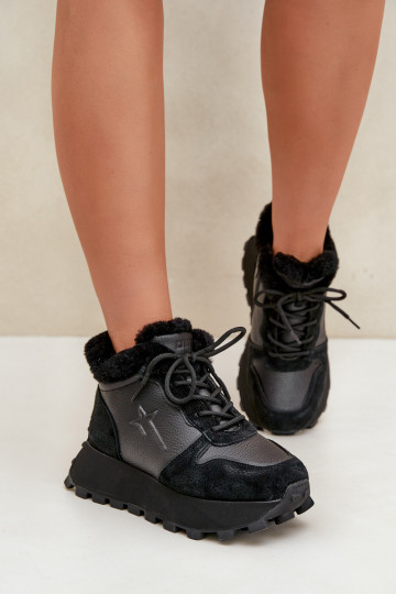 Peau Chaussures modèle baskets chaussures Féminin avec un manteau de fourrure avec une plateforme Big Star OO274A329 couleur noi 2