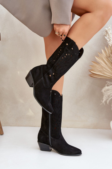 Bottes en daim avec col perforé Zazoo 3609 couleur noire