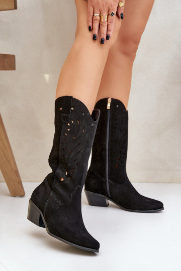 Bottes en daim avec col perforé Zazoo 3609 couleur noire 2