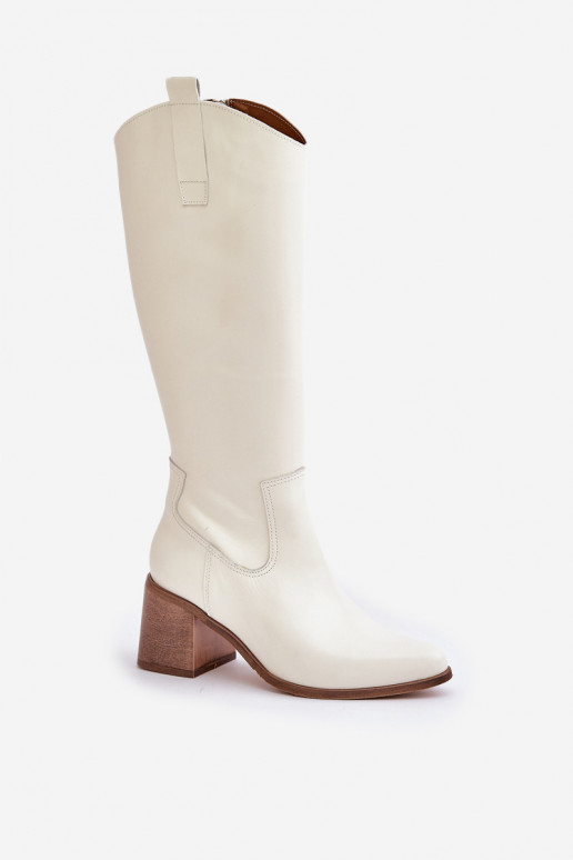 Peau bottes Contre la route avec des talons Zazoo 3675 couleur blanche Peau bottes Contre la route avec des talons Zazoo 3675 couleur blanche