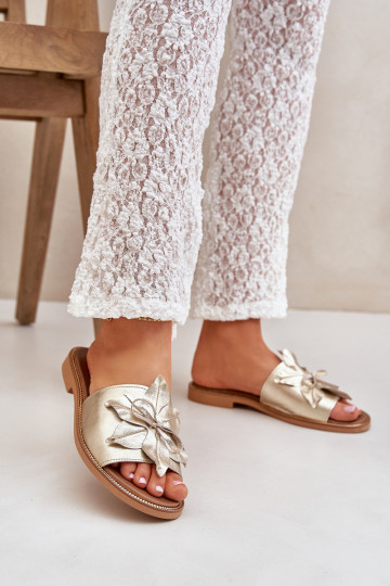 Chaussons avec des ornements Cuir naturel Zazoo 3667 couleur dorée 2