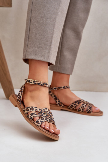 Sandales pour femmes Féminin avec des talons larges avec des motifs en fourrure de léopard Zazoo 3688 marron 2
