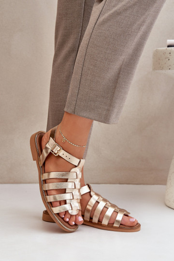 Sandales pour femmes avec des talons larges Zazoo 3686 couleur dorée