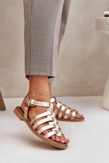 Sandales pour femmes avec des talons larges Zazoo 3686 couleur dorée 2