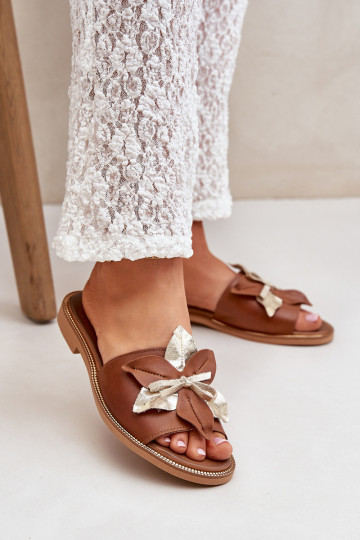 Mules en cuir avec ornements Zazoo 3574/Z couleur marron 2