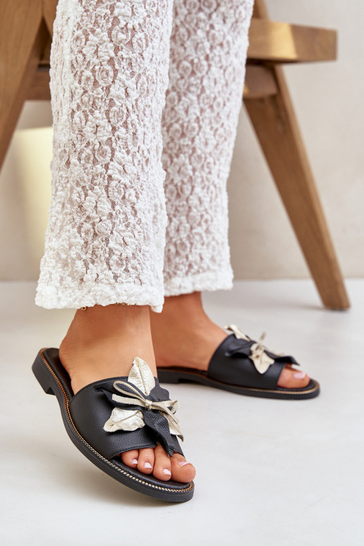 Chaussons avec des ornements Cuir naturel Zazoo 3574/Z couleur noire