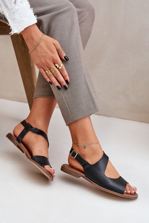 Sandales pour femmes avec boucles avec une empreinte LeÀski 3041 couleur noire Sandales pour femmes avec boucles avec une empreinte LeÀski 3041 couleur noire