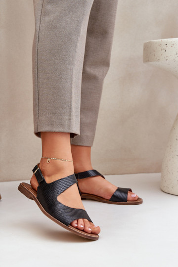 Sandales à talons avec boucle et embossage LeĮskis 3041 couleur noire 2