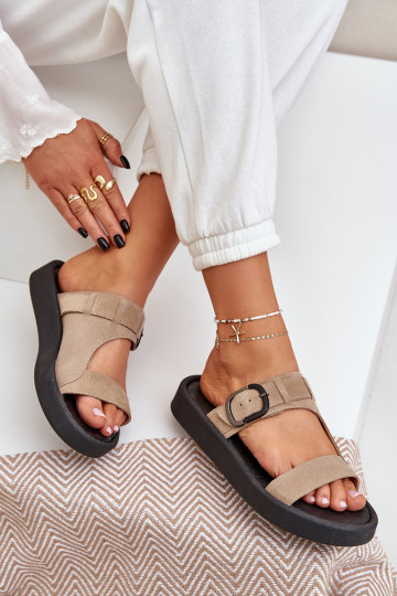 Chaussons femme en daim avec une plateforme Zazoo 3024 beige