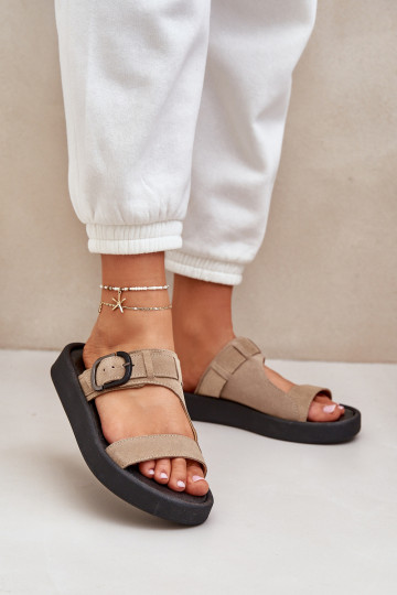 Chaussons femme en daim avec une plateforme Zazoo 3024 beige 2