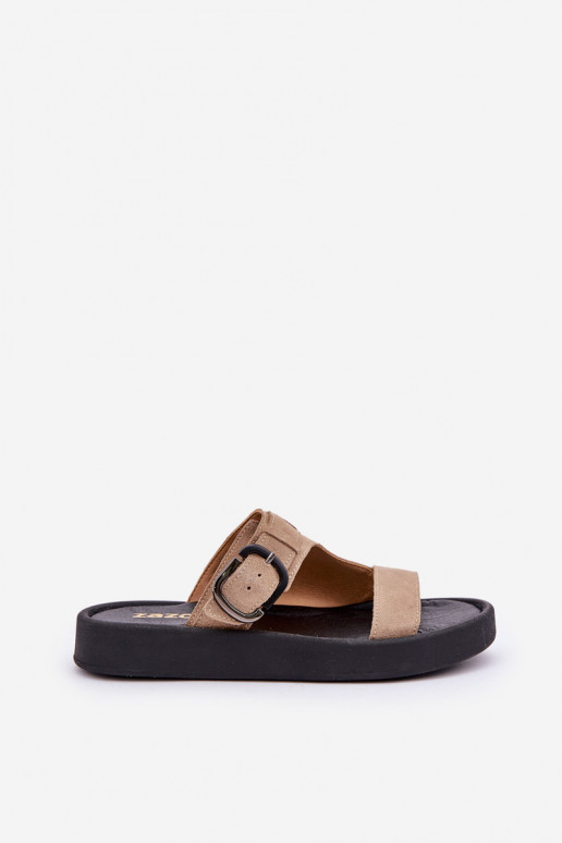 Chaussons femme en daim avec une plateforme Zazoo 3024 beige Chaussons femme en daim avec une plateforme Zazoo 3024 beige