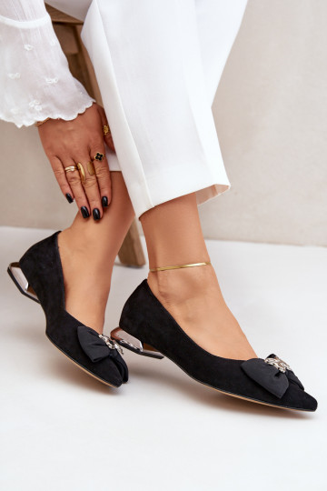 Style élégant Ballerines en daim Féminin avec des rubans Laura Messi 2893 couleur noire