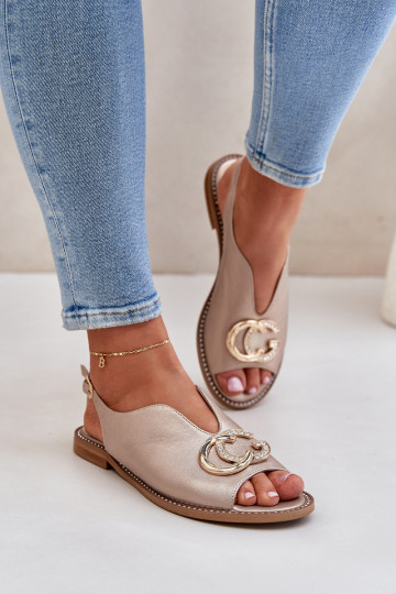 Sandales pour femmes avec des talons larges avec des ornements Laura Messi 2865 couleur dorée