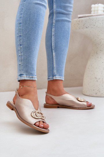 Sandales pour femmes avec des talons larges avec des ornements Laura Messi 2865 couleur dorée 2