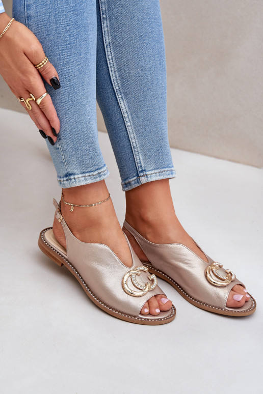 Sandales pour femmes avec des talons larges avec des ornements Laura Messi 2865 couleur dorée Sandales pour femmes avec des talons larges avec des ornements Laura Messi 2865 couleur dorée