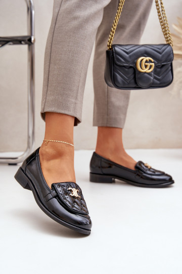Peau Mocassins laqués avec des détails dorés Laura Messi 2927 couleur noire