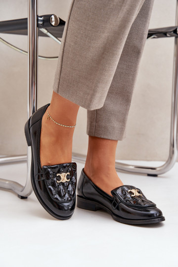 Peau Mocassins laqués avec des détails dorés Laura Messi 2927 couleur noire 2