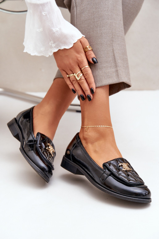 Peau Mocassins laqués avec des détails dorés Laura Messi 2927 couleur noire